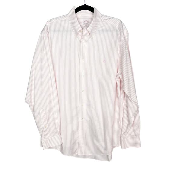 Brooks Brothers L White Pink Stripe The Original Polo Dress Shirt Regular Fit - Picture 1 of 7